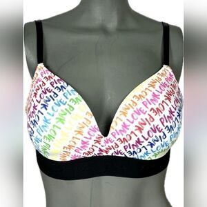 PINK Victoria's Secret Wear Everywhere Wireless Push Up Love Print Bra 36DD